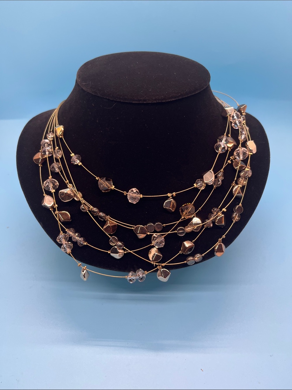 Chico's Gold Multi-Strand Necklace with Brown Crystal Accents